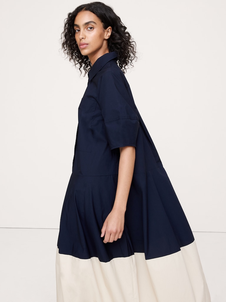 Cotton Poplin Barrel Shirt Dress