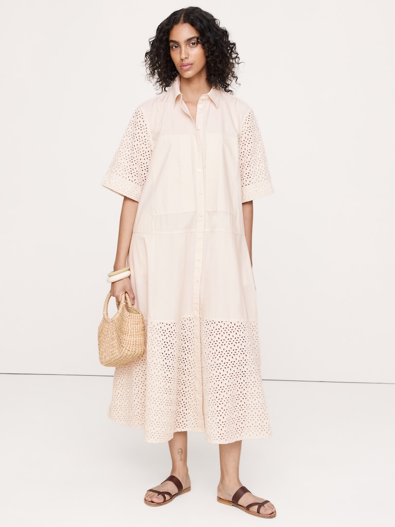 Cotton Poplin Trapeze Maxi Shirt Dress