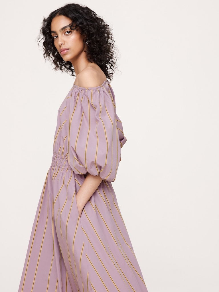 Cotton Poplin Puff-Sleeve Maxi Dress