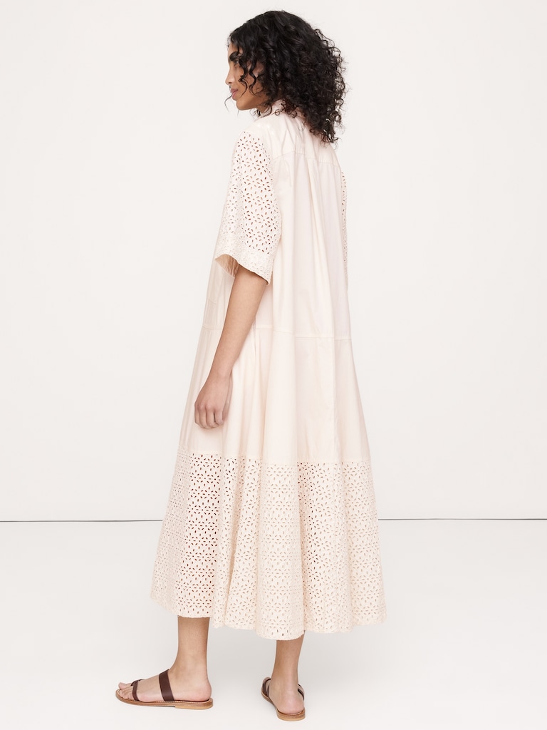 Cotton Poplin Trapeze Maxi Shirt Dress