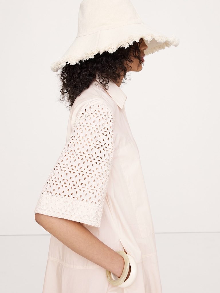 Cotton Poplin Trapeze Maxi Shirt Dress