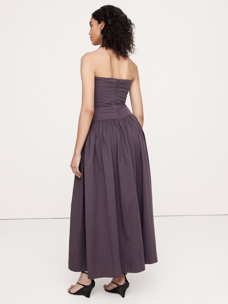 Stretch-Cotton Halter Maxi Dress