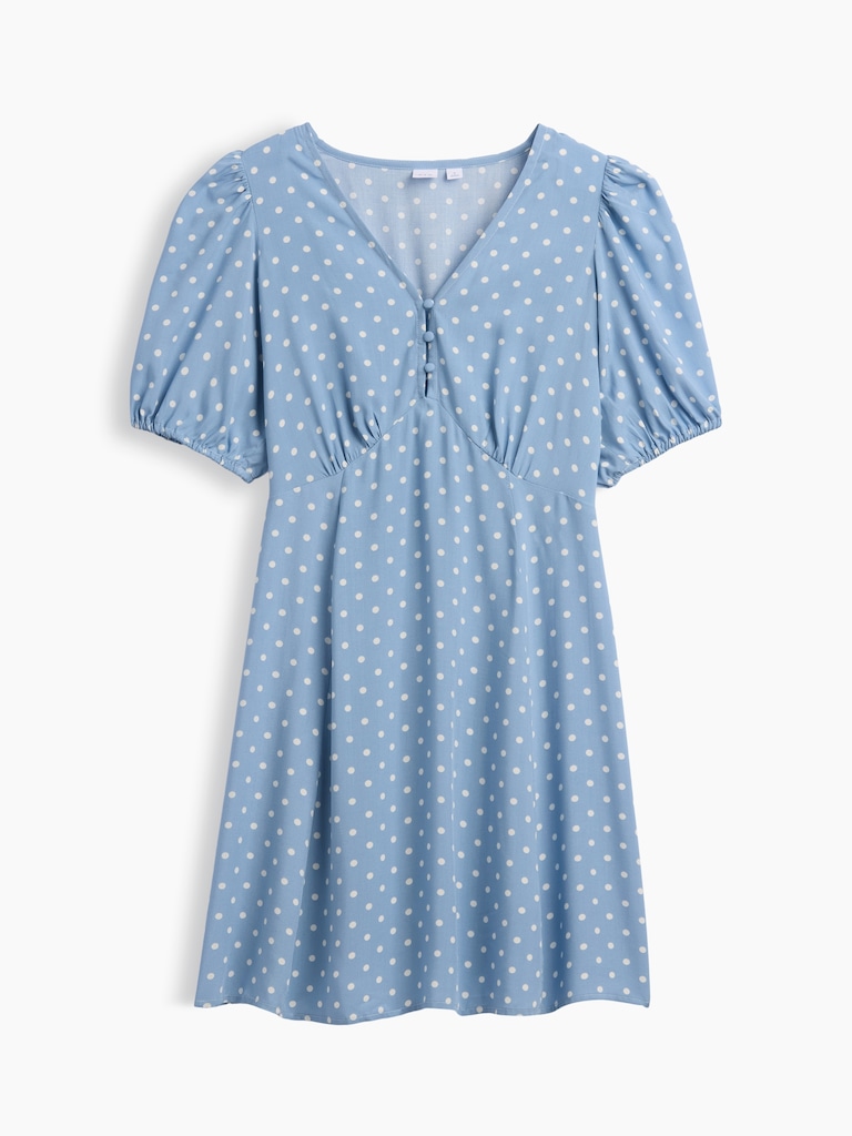Puff Sleeve V-Neck Mini Dress