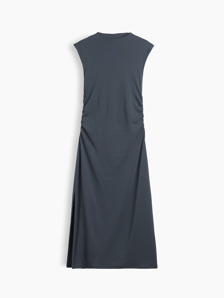 Modern Ribbed Sleeveless Mockneck Midi Dress