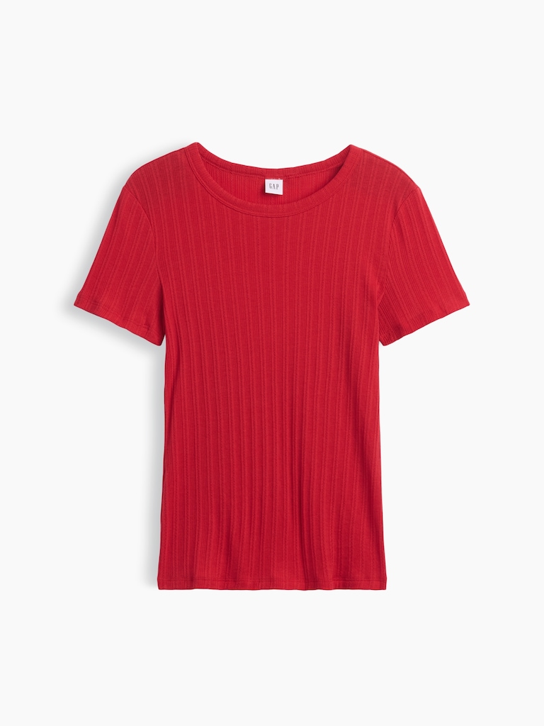 Essential Ribbed Pointelle Crewneck T-Shirt