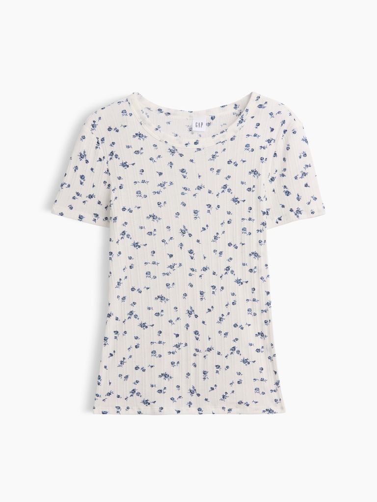 Essential Ribbed Pointelle Crewneck T-Shirt