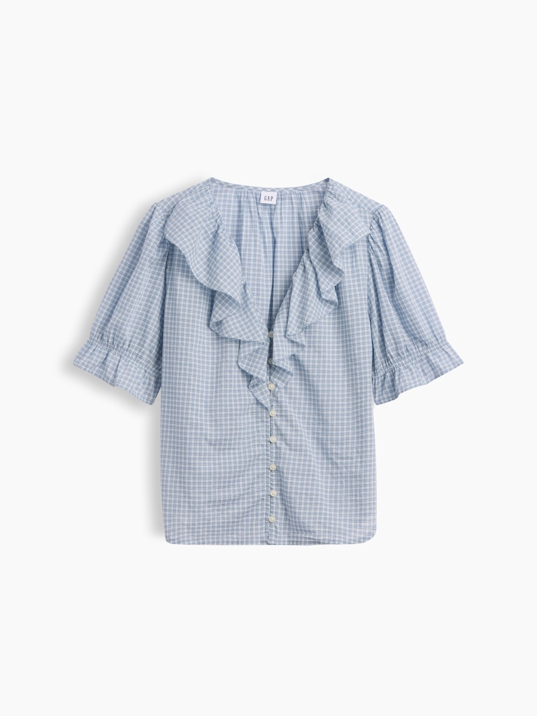 Relaxed V-Neck Ruffle Top