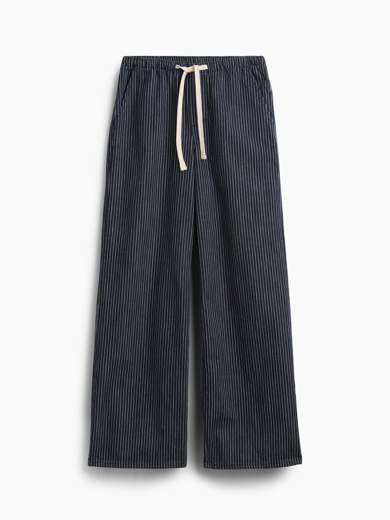 Mid Rise Railroad Stripe Pull-On Wide-Leg Jeans