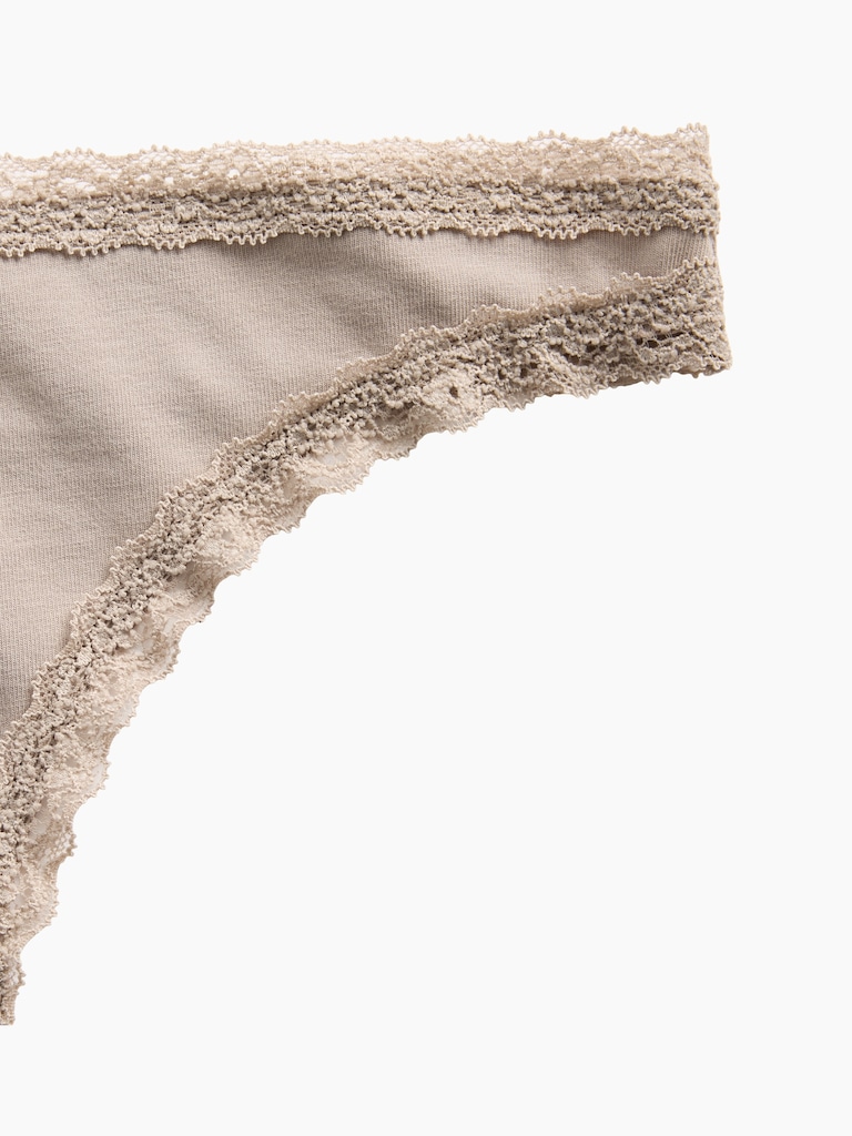 MadeSoft Organic Stretch Cotton Lace-Trim Thong