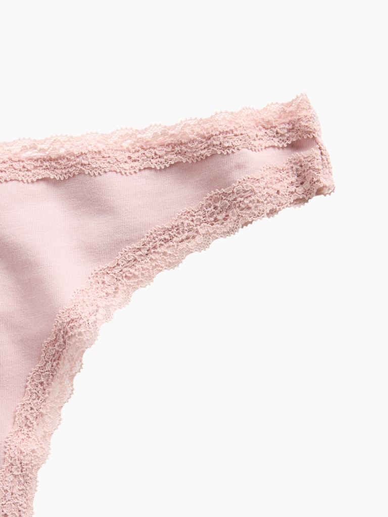 MadeSoft Organic Stretch Cotton Lace-Trim Thong