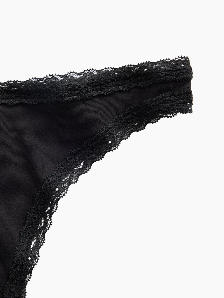 MadeSoft Organic Stretch Cotton Lace-Trim Thong