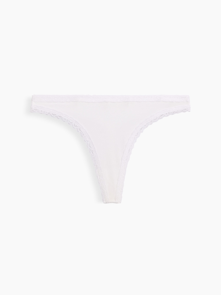MadeSoft Organic Stretch Cotton Lace-Trim Thong