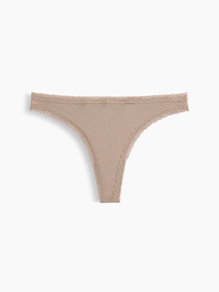 MadeSoft Organic Stretch Cotton Lace-Trim Thong