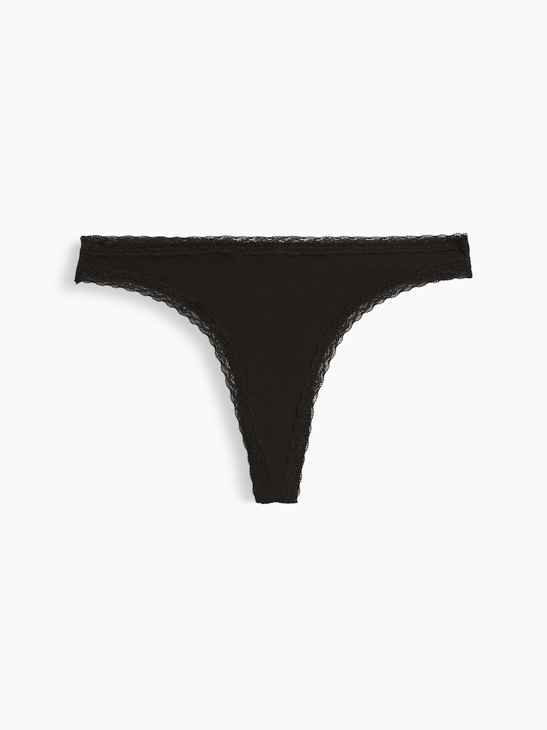 MadeSoft Organic Stretch Cotton Lace-Trim Thong
