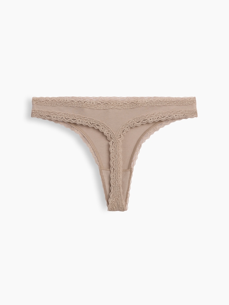 MadeSoft Organic Stretch Cotton Lace-Trim Thong