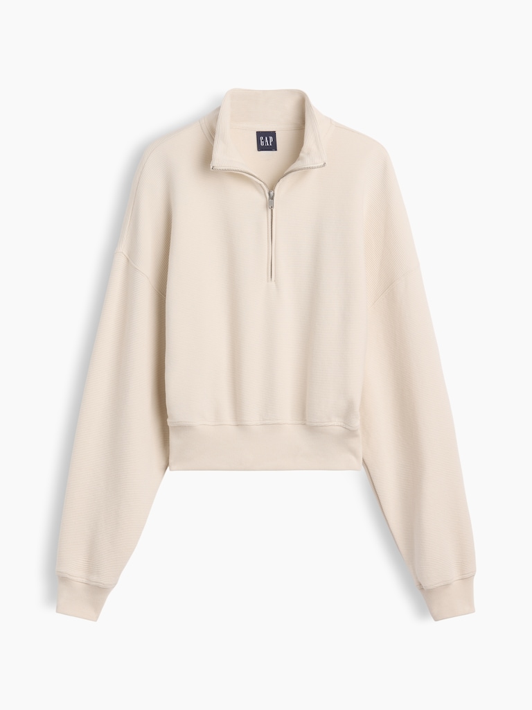 Textured Cotton Oversized Half-Zip Pullover