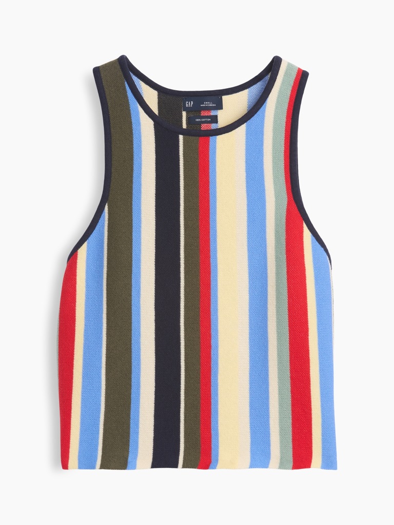 100% Cotton Stripe Halter Sweater Tank