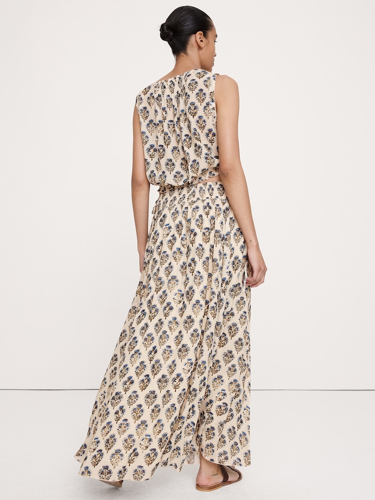 Smocked Georgette Maxi Skirt