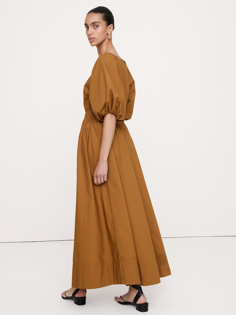 Cotton Poplin Puff-Sleeve Maxi Dress