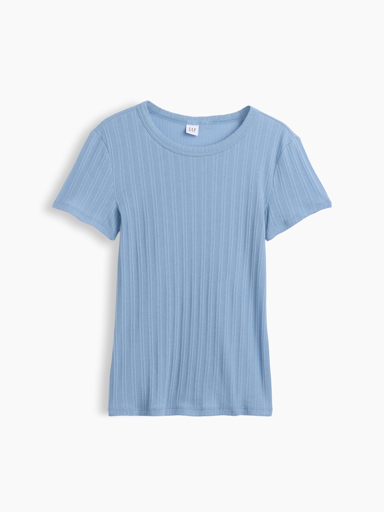 Essential Ribbed Pointelle Crewneck T-Shirt