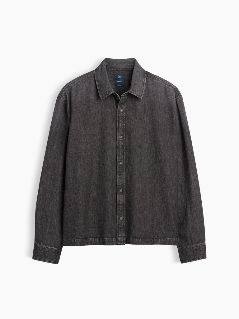 Denim Relaxed Straight-Hem Shirt