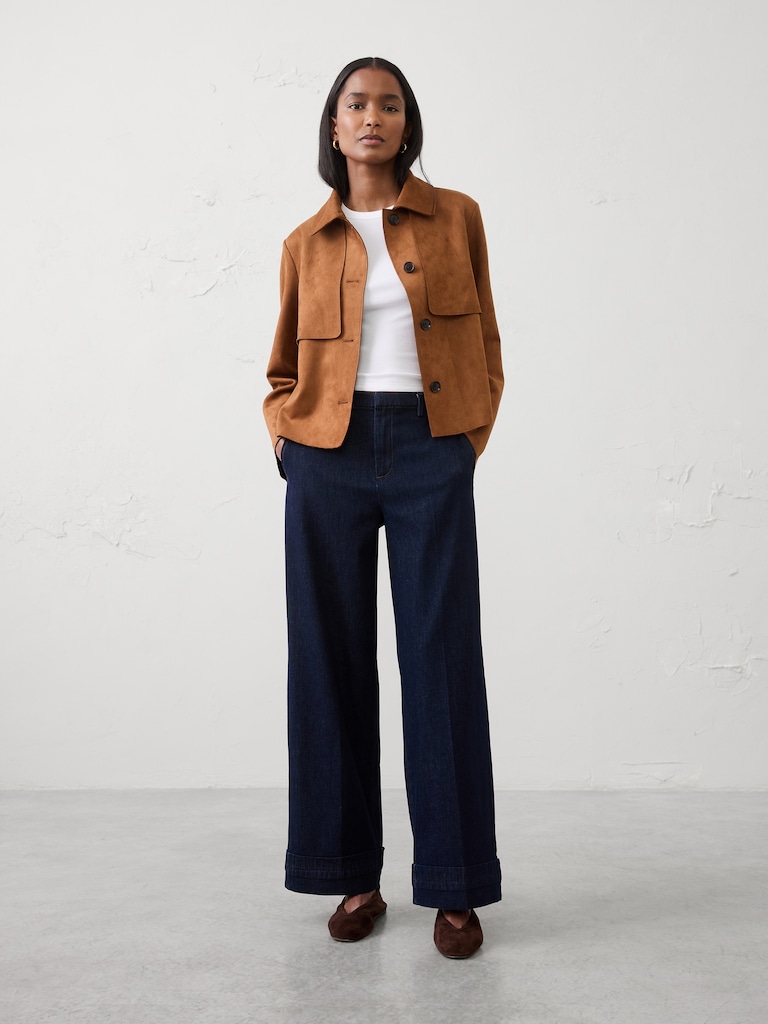 Wide-Leg Mid-Rise Cuffed Jean