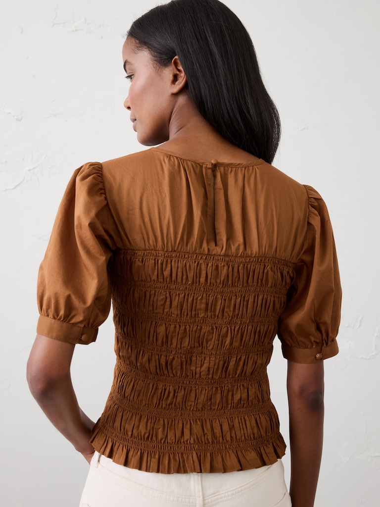 High-Neck Smocked Cropped Top