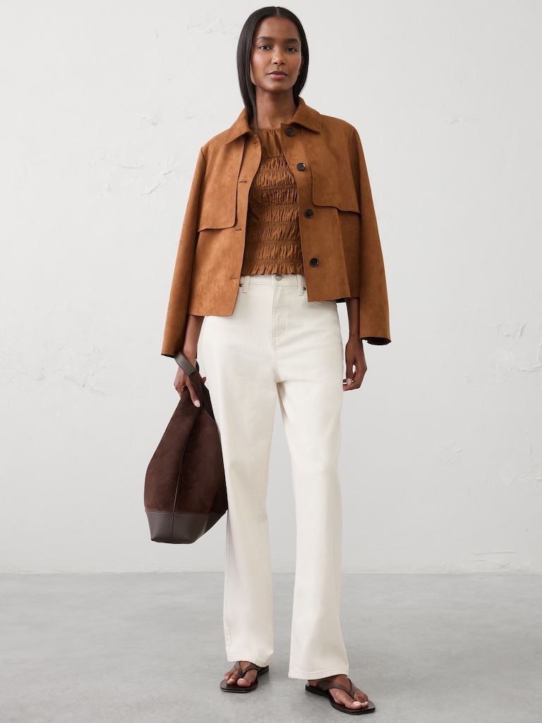 High-Neck Smocked Cropped Top