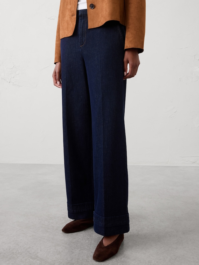 Wide-Leg Mid-Rise Cuffed Jean