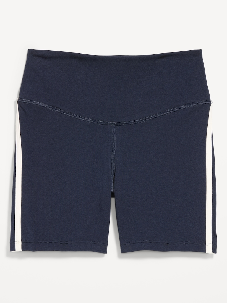 High-Waisted PowerChill Side-Stripe Biker Shorts -- 5-inch inseam