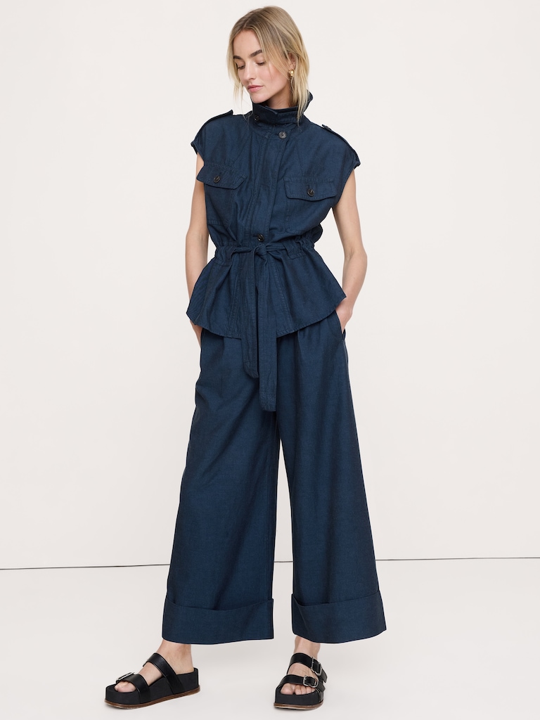 High-Rise Wide-Leg TENCEL™-Cotton-Linen Cropped Pant