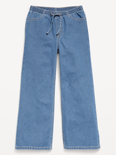 Pull-On Super Baggy Wide-Leg Denim Jeans for Girls