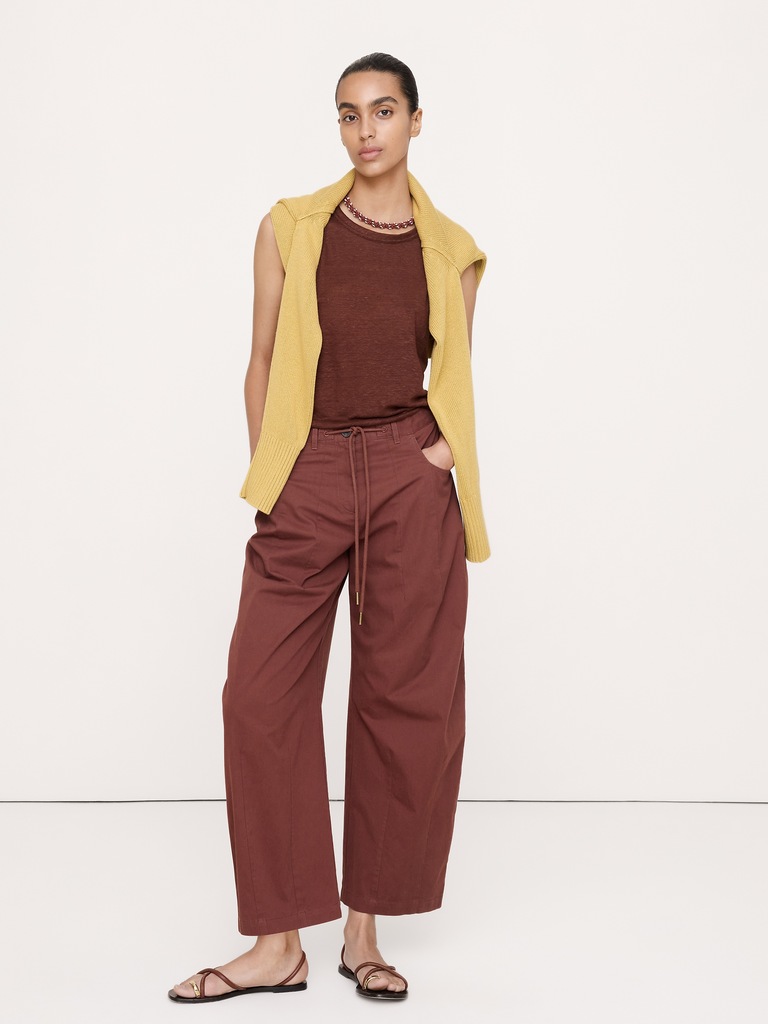 Mid-Rise Barrel Cotton Poplin Pant