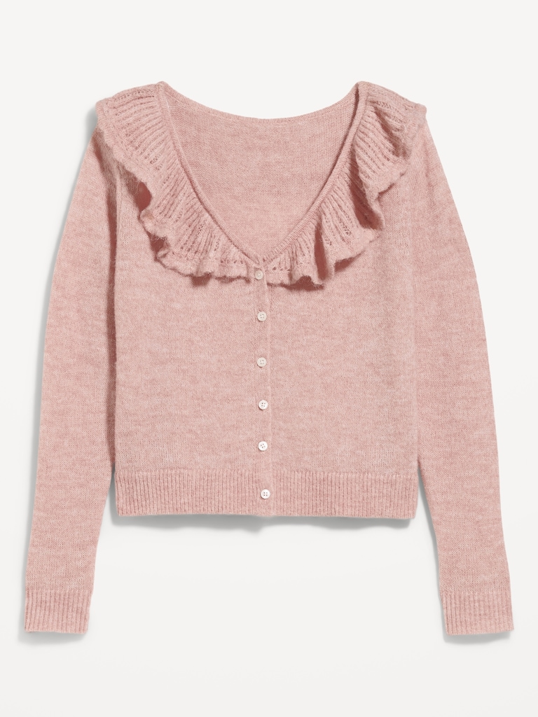 Ruffle-Collar Pointelle Cardigan