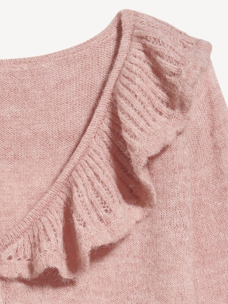 Ruffle-Collar Pointelle Cardigan