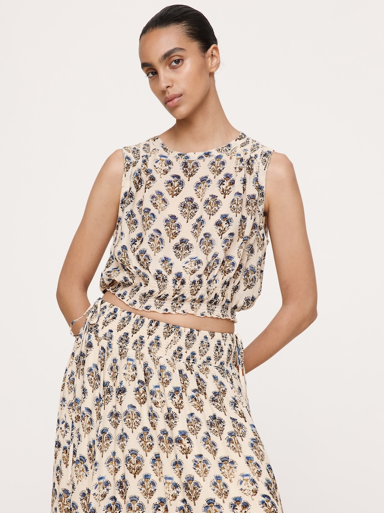 Smocked Georgette Cropped Tank