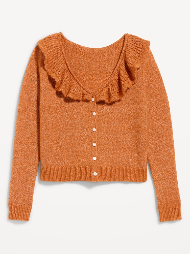 Ruffle-Collar Pointelle Cardigan