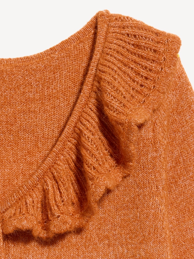Ruffle-Collar Pointelle Cardigan