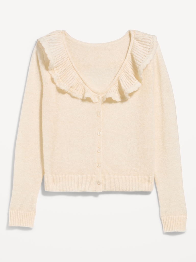 Ruffle-Collar Pointelle Cardigan