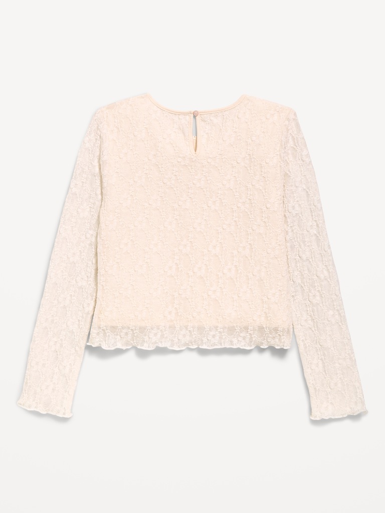 Fitted Long-Sleeve Lace Top for Girls