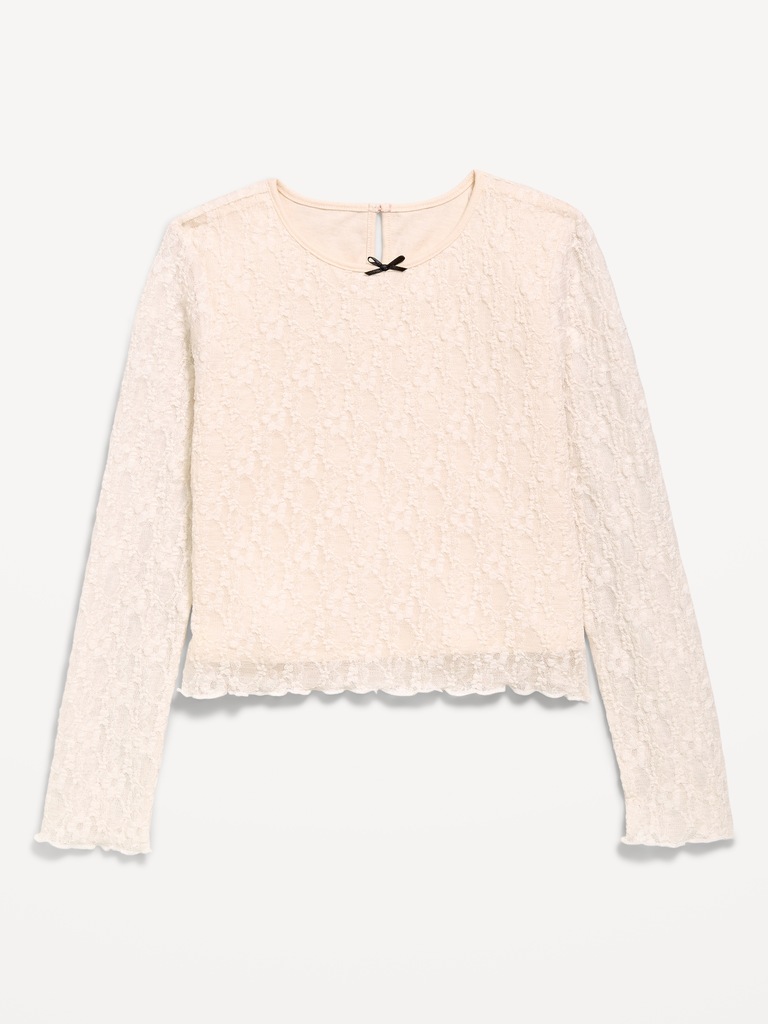 Fitted Long-Sleeve Lace Top for Girls