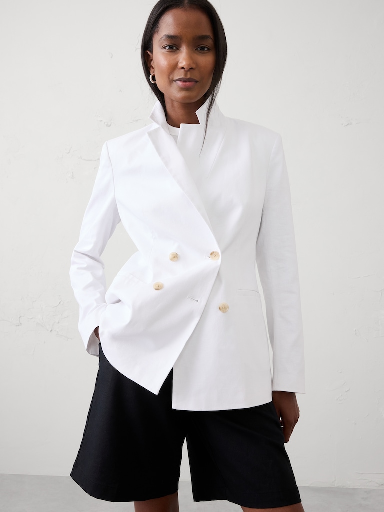 Linen-Blend Double Breasted Blazer