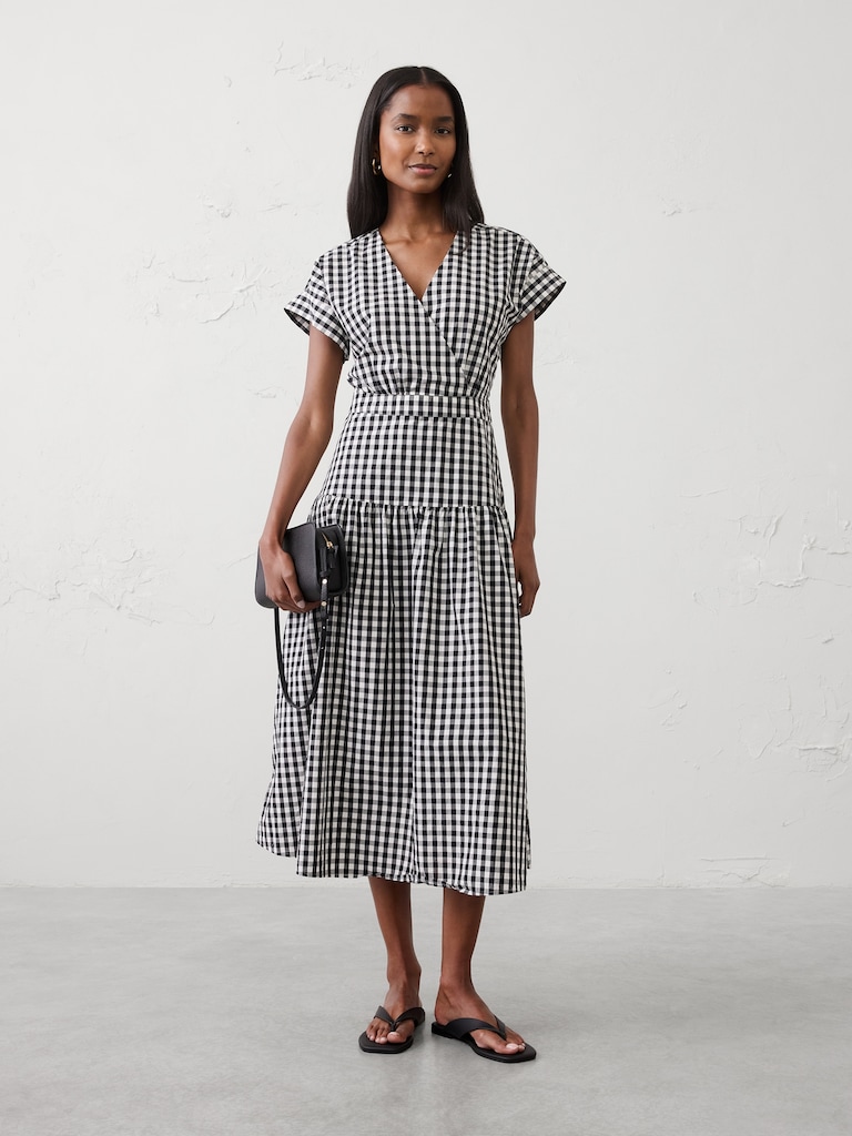 Poplin Surplice Midi Dress