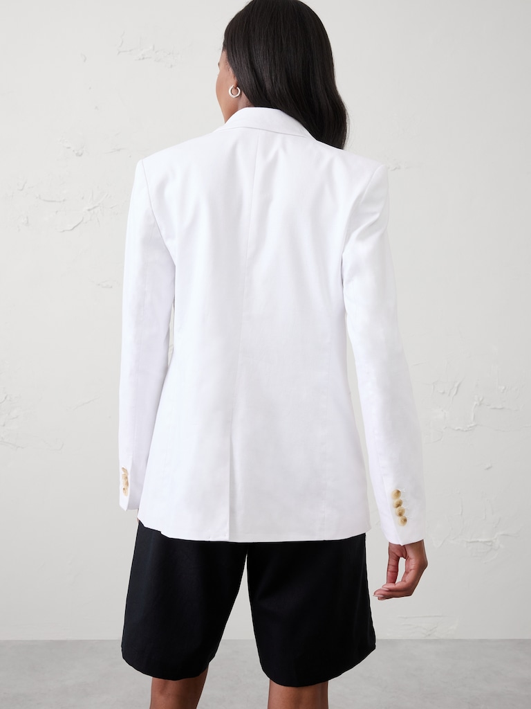 Linen-Blend Double Breasted Blazer