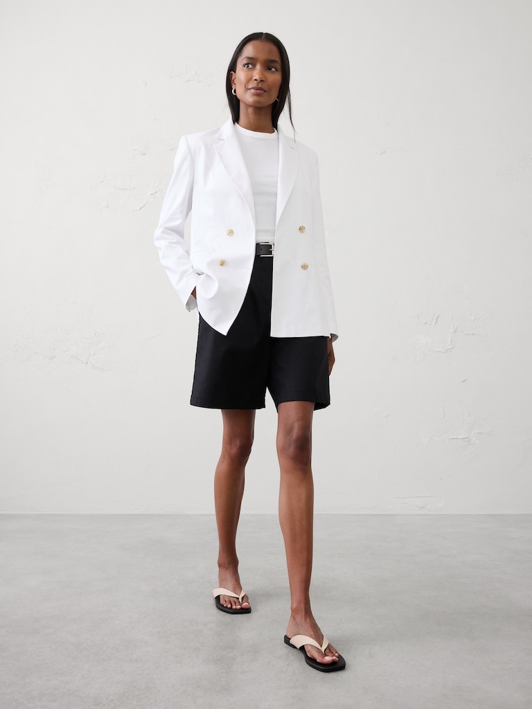 Linen-Blend Double Breasted Blazer