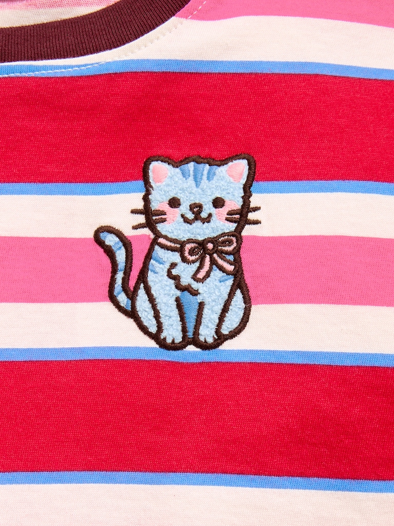 Oversized Long-Sleeve Striped Graphic T-Shirt for Toddler Girls