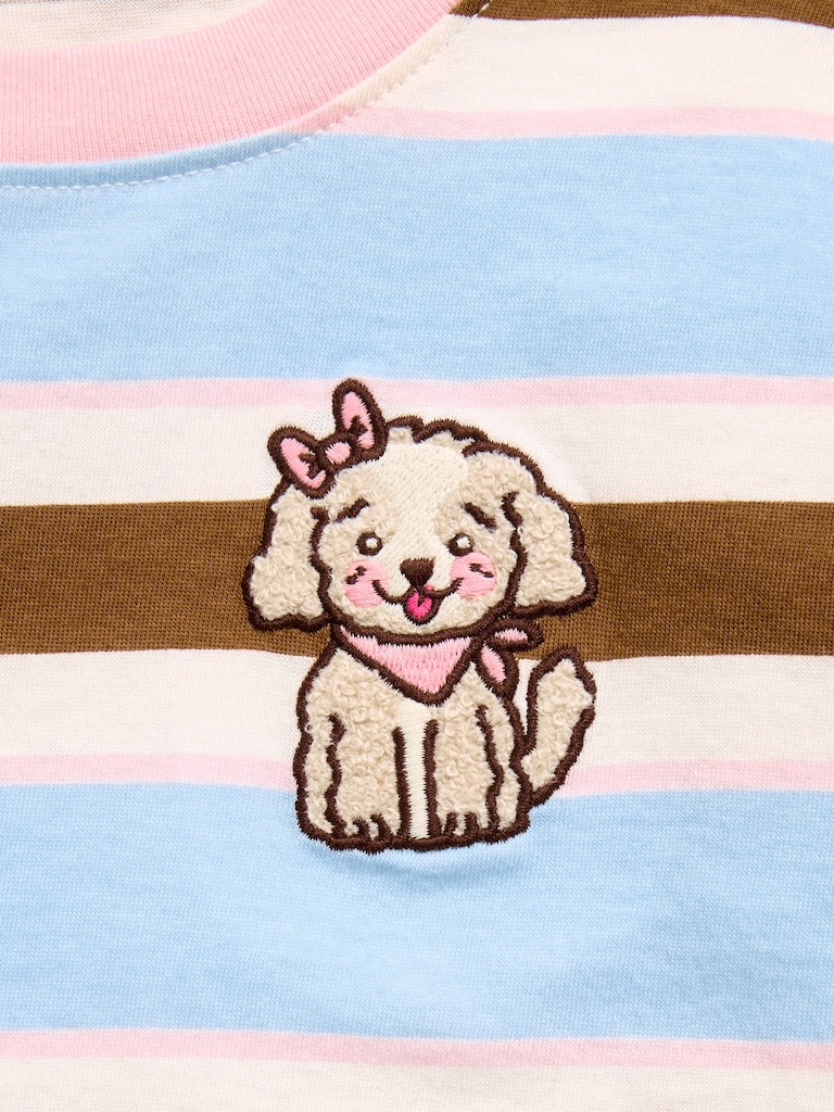Oversized Long-Sleeve Striped Graphic T-Shirt for Toddler Girls