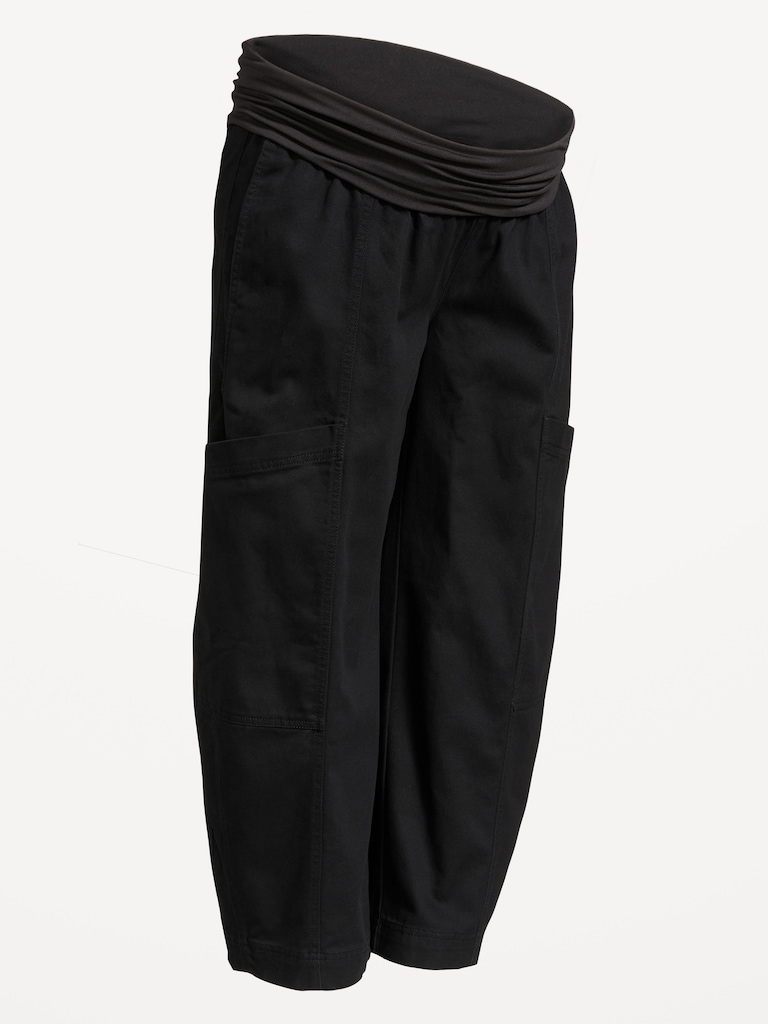 Maternity Rollover-Waist Barrel-Leg Ankle Pants