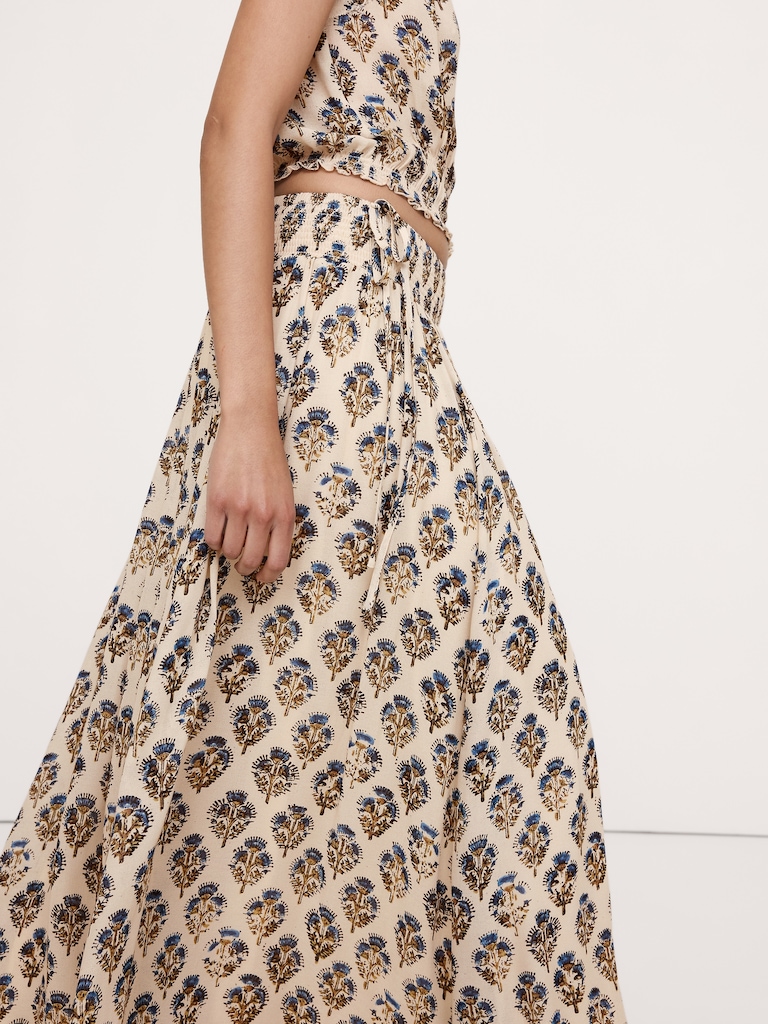 Smocked Georgette Maxi Skirt