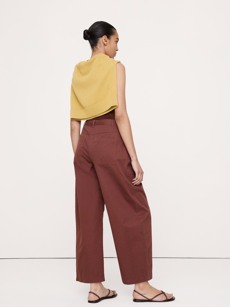 Mid-Rise Barrel Cotton Poplin Pant